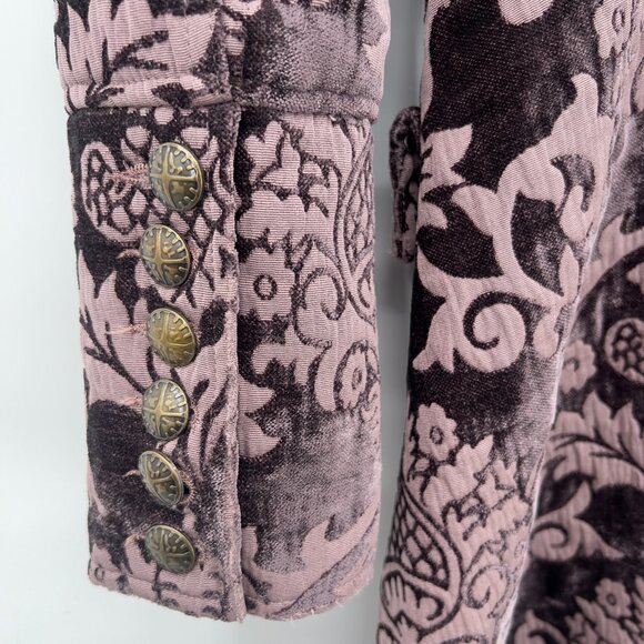 Free People Pink & Black Brocade Velvet Coat – Size 4 – Winter Women’s - Picture 6 of 11